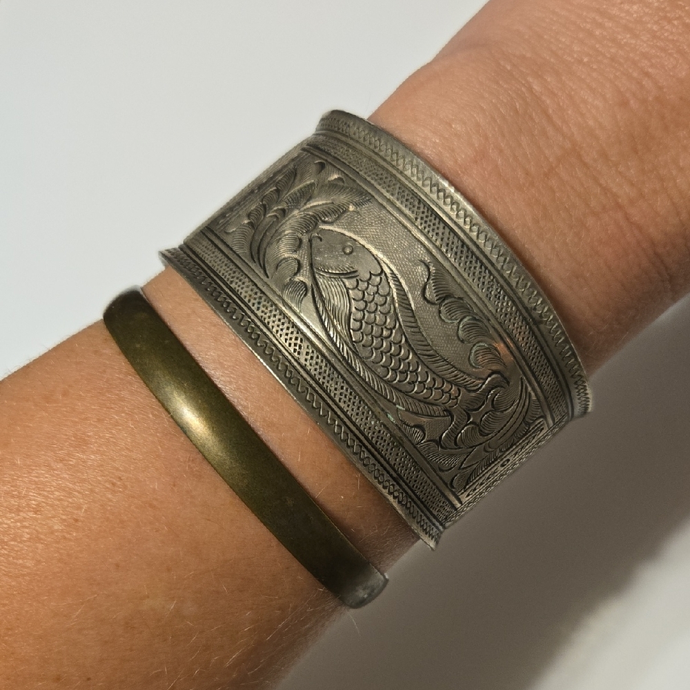 Antique Silver Cuff Fish Bracelet Tribal Boho Jewelry